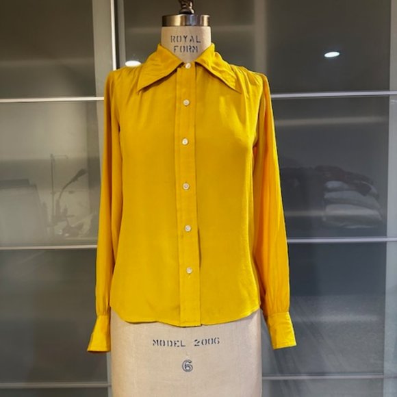 Vintage 80's YVES SAINT LAURENT Rive Gauche Silk Blouse Sz 38 Marigold - Picture 8 of 10